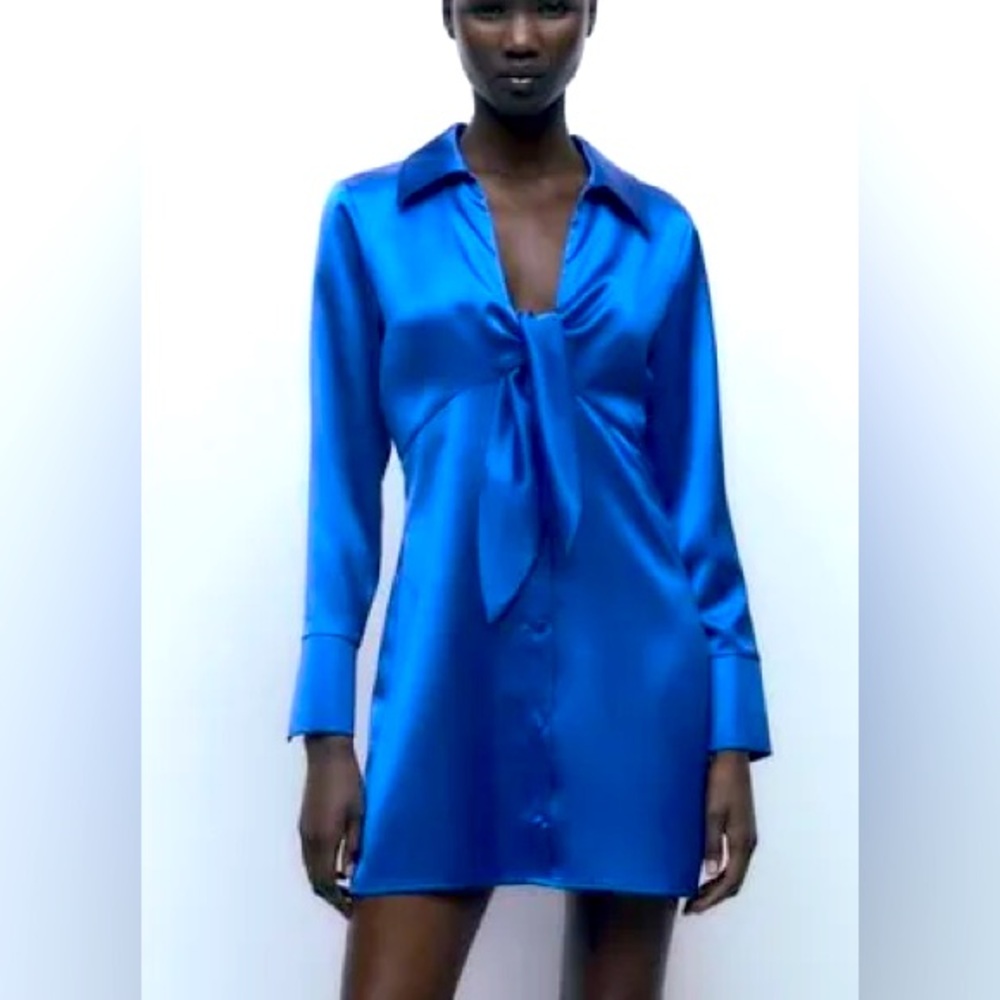 NWOT Zara Mini Satin Dress — Blue